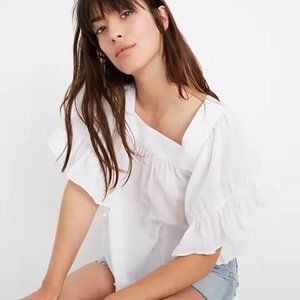 Madewell Womens Square Neck Short Flutter Sleeve Butterfly Swingy Top White XS
